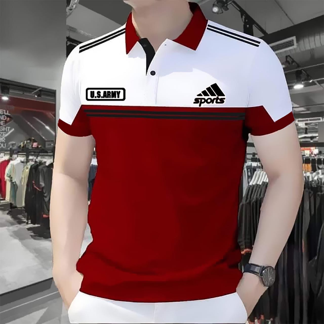 PK Cotton Polo Shirt For Men's [Sports White/meroon]